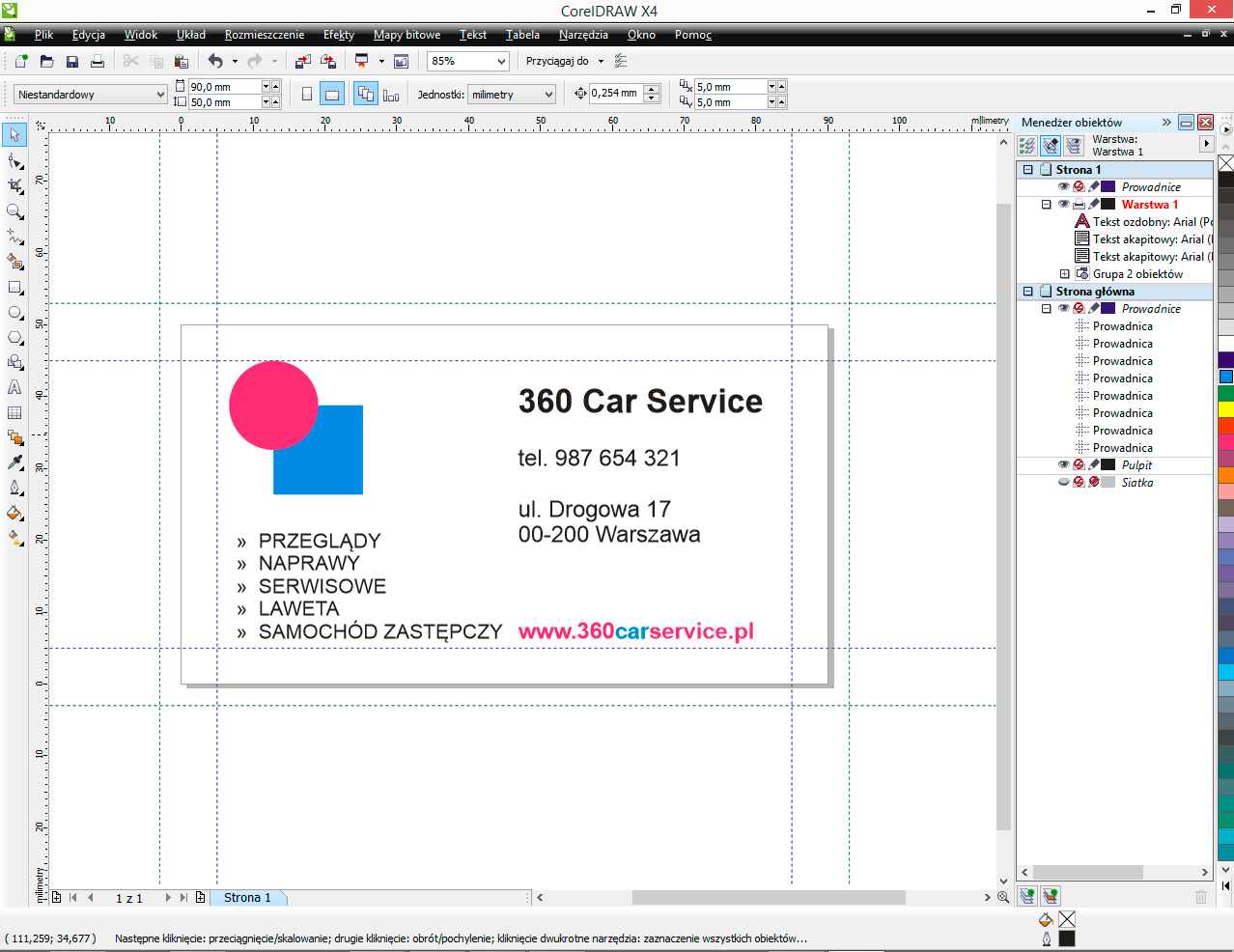 projekt wizytówki front - coreldraw