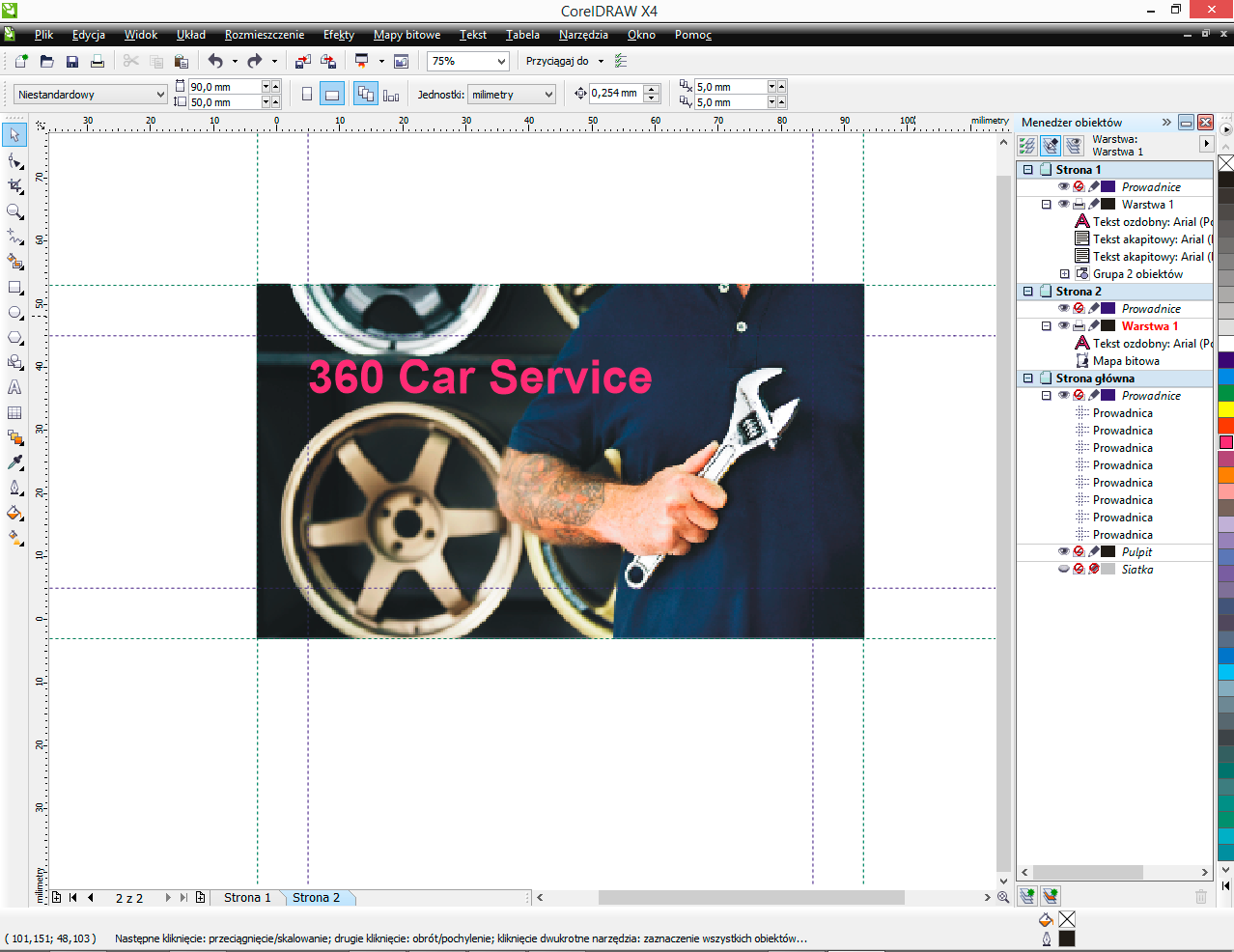 projekt wizytówki tył - coreldraw